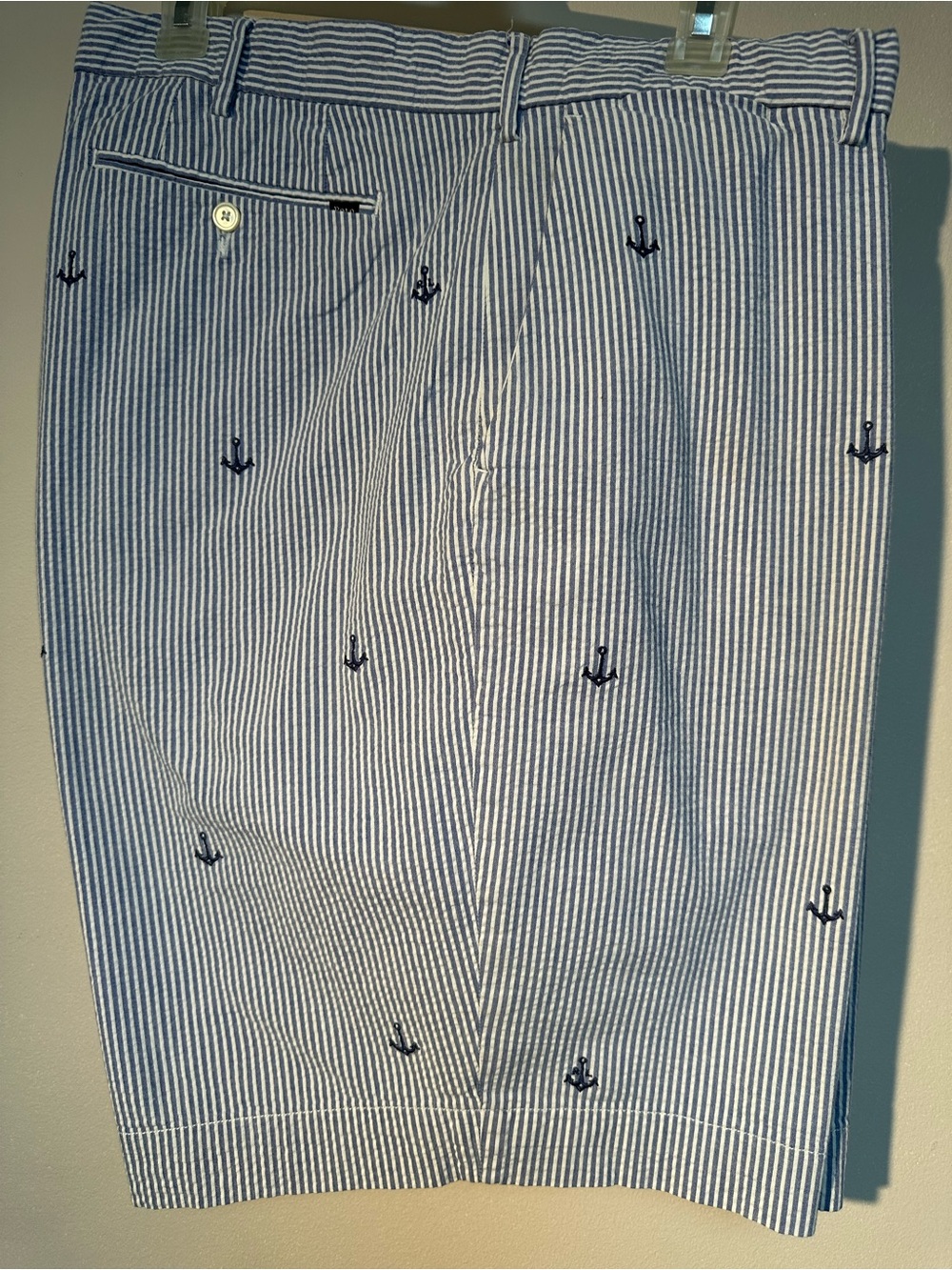 Vintage Polo by Ralph Lauren Blue and White Seersucker Anchor Embroidered Shorts